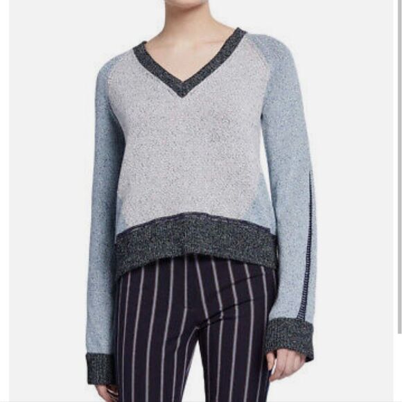 Derek Lam 10 Crosby colour block knit V-neck sweater blue small cotton - Picture 1 of 12